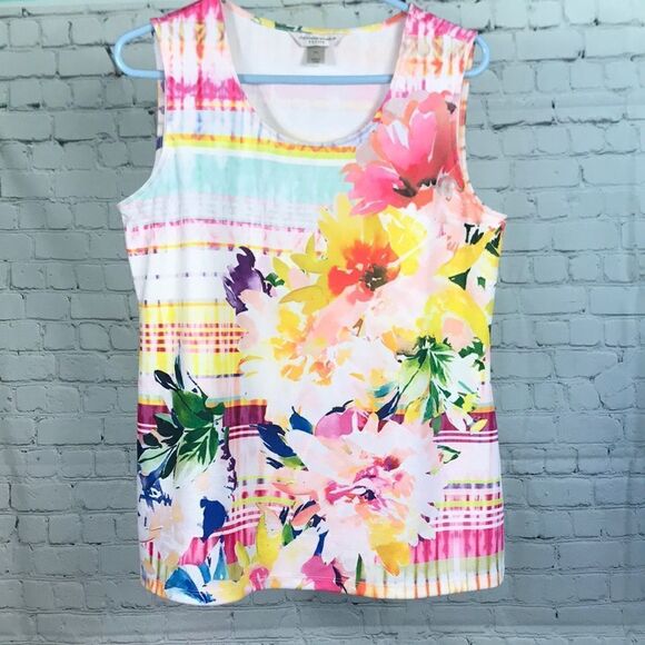 Christopher & Banks Tank in pretty watercolor hues EUC size petite large - Picture 1 of 4